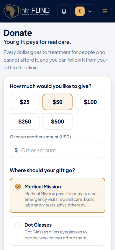 The Donate screen on a phone